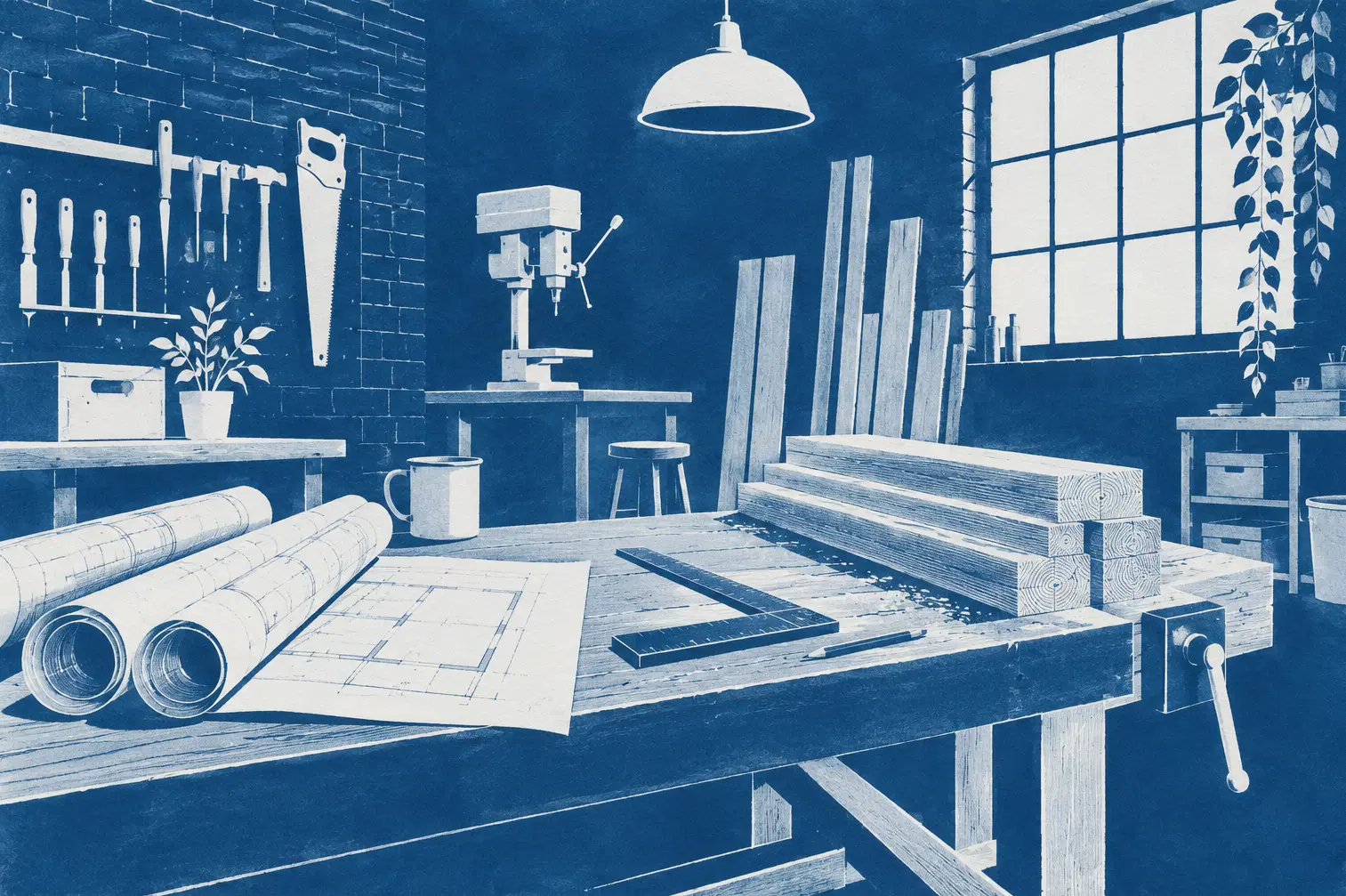 Illustration of construction businesses and their working space