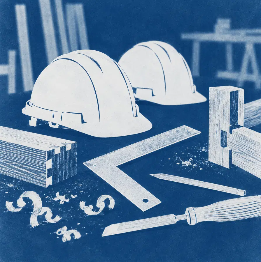 Illustration of construction businesses equipment and workspace